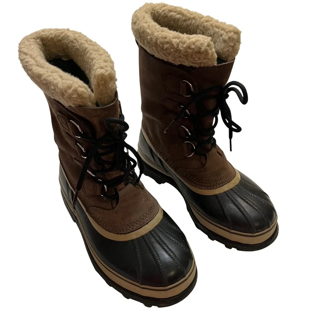 Sorel Caribou Men's Brown Black Waterproof Warm Lined Winter Snow Boots Size 8